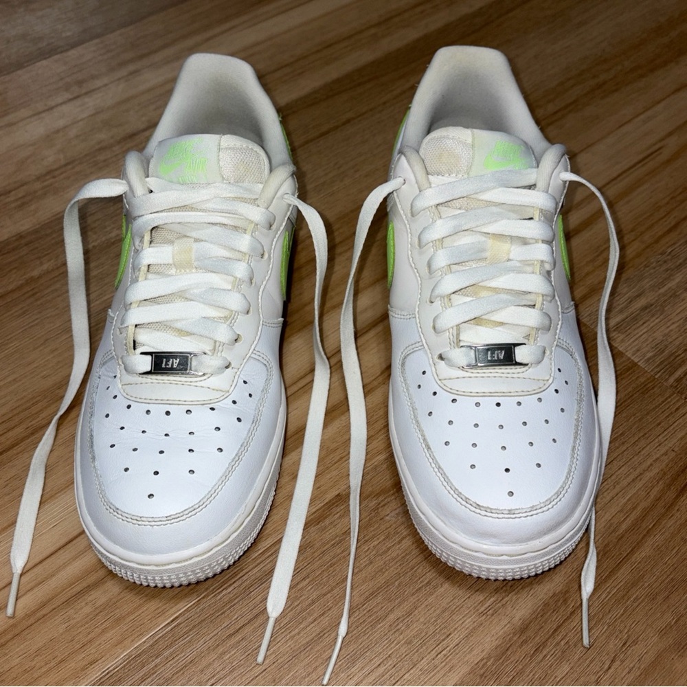 Nike Air Force 1 Low White & Neon Green Leather Sneakers Classic Street Style 8